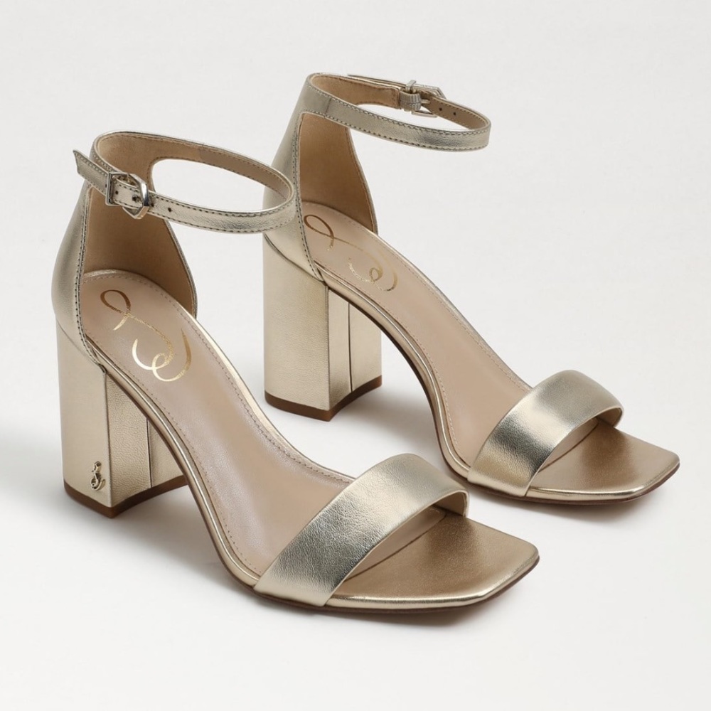 Sam Edelman Womens Daniella Gold Ankle Strap Block Heels Size 9.5 New In Box